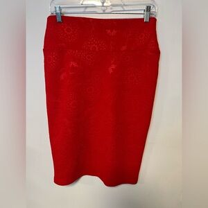 LuLaRoe Red Cassie Pencil Skirt with Floral pattern